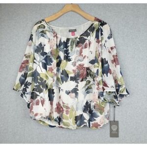 Vince Camuto Garden Expressions Bat Wing Blouse Womens M Cream Floral NWT